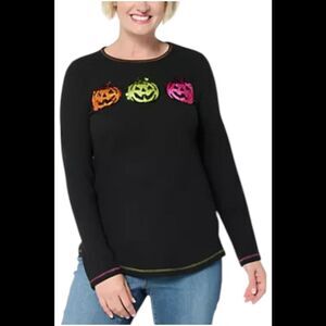 Quacker Factory Women's Triple Treat Waffle Contrast Trim Top Black - Regular